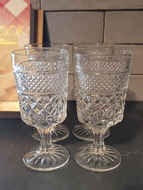 Anchor Hocking Wexford WATER GOBLETS Set of 4, Criss Cross/ Diamond Patt…